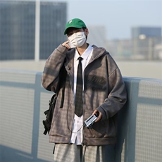 秋季拉链连帽夹克开衫上衣男麂皮绒美式复古卫衣外套W6084-P57，男装卫衣，星座512-2