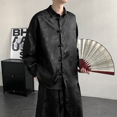 2025秋冬新款龙纹长袖衬衫外套厚款新中式盘扣唐装汉服2536-P60，男装衬衫，电商A057