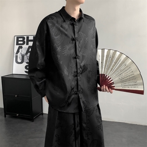 2025秋冬新款龙纹长袖衬衫外套厚款新中式盘扣唐装汉服2536-P60