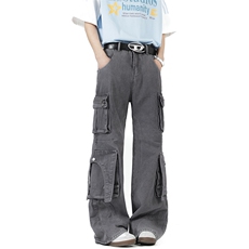 美式复古牛仔裤男款春夏高街多口袋工装裤宽松直筒长裤N069-P80，男装牛仔裤，星座308B-1