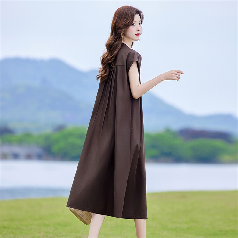 天丝棉连衣裙女夏轻奢高级感时尚洋气收腰遮肚子减龄显瘦衬衫裙子,女装连衣裙,靓衣阁