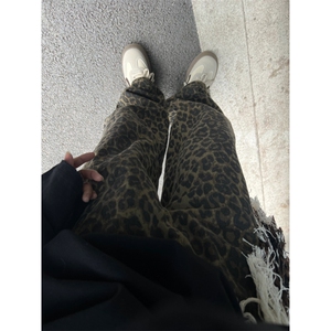 美式复古豹纹牛仔裤欧美高街hiphop裤子直筒裤男KZA25-P55图片