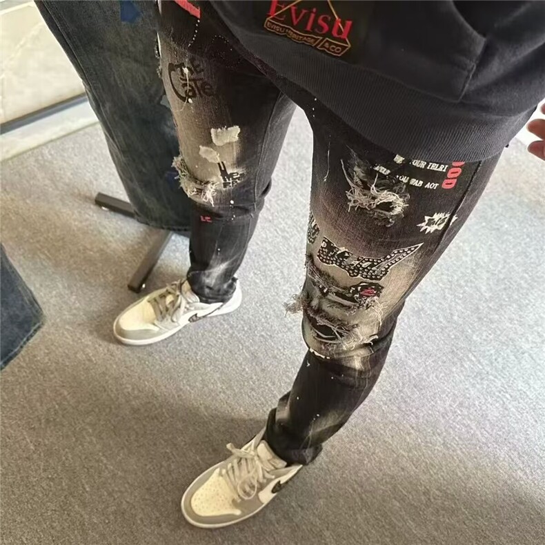 1506/Q9330/P59秋季新款潮牌贴布牛仔裤潮流小脚弹力个性长裤子,男装牛仔裤,星座1506