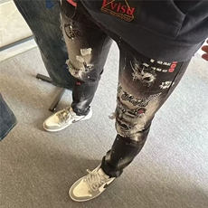 1506/Q9330/P59秋季新款潮牌贴布牛仔裤潮流小脚弹力个性长裤子，男装牛仔裤，星座1506