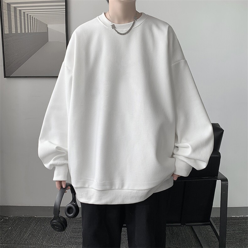 华夫格卫衣圆领卫衣男大码长袖t恤男外套 HW76099-P30加绒款-P40图片