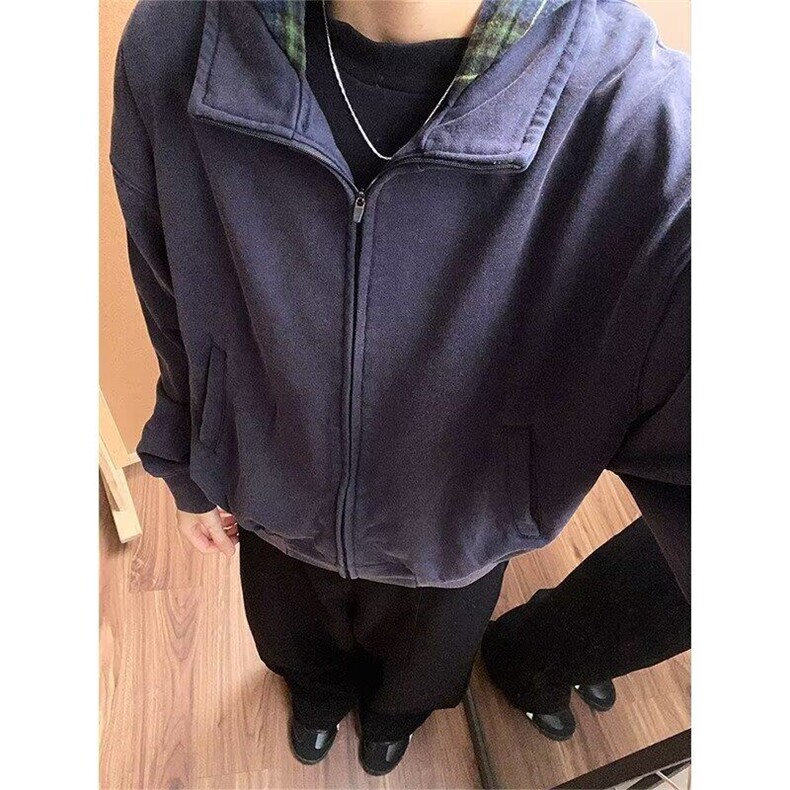 【有货】DW69-P60美式休闲拼接格纹连帽卫衣时尚男女假两件休闲潮,男装卫衣,星座603-2