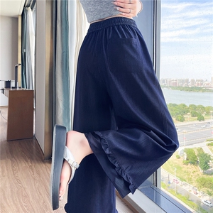 天丝牛仔裤女夏季薄款新款高腰垂感小个子花苞蕾丝阔腿裤女图片