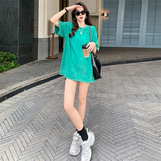 女夏季新款简约宽松圆领百搭纯色短袖T恤设计感时尚休闲运动上衣，女装T恤，江南