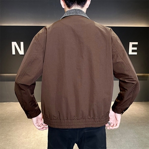 秋季牛仔翻领拼接假两件夹克男休闲百搭外套潮流上衣图片