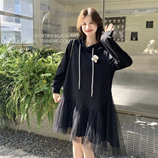 26春新款现-黑色网纱可盐可甜卫衣连衣裙2607A黑-P155K248，女装连衣裙，2B190