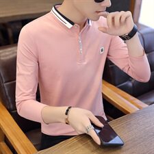 6702-P40男士长袖t恤带有领子韩版潮流体桖青年翻领长轴polo衫，男装T恤，电商D310（原电商305）