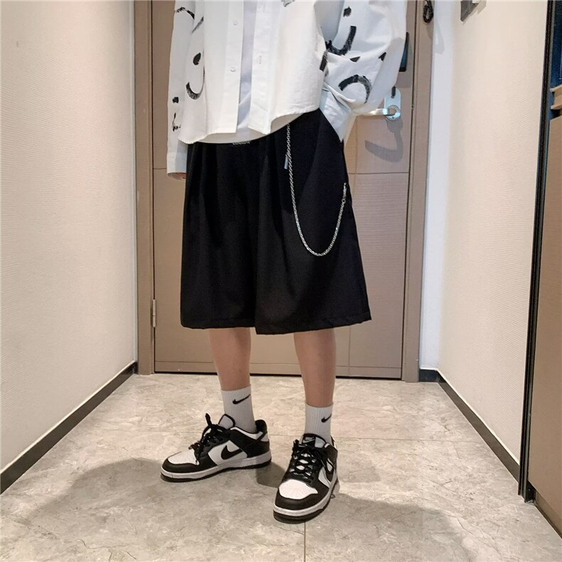 美式褶皱弧形工装短裤男款夏季高级感裤子宽松大码弯刀七分裤，女装休闲裤，星座1210-1