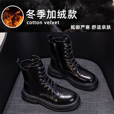 马丁靴女2024年秋冬季新款厚底增高加绒保暖百搭真皮英伦风，女鞋马丁靴，电商A223