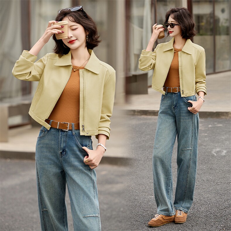 修身型法式短款常规春季秋季皮衣宽松显瘦百搭皮夹克春秋小个子，女装皮衣，潮流依族