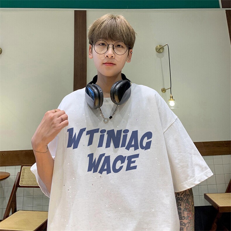 可48小时发货支持抖音得物来样二开美式满天星亮片短袖T恤MTX661,男装T恤,电商A486