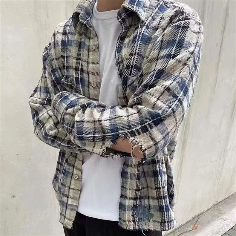 DM10-批55老钱风纯棉磨毛格纹冷冬与众不同羽绒衬衫,男装衬衫,星座603-2