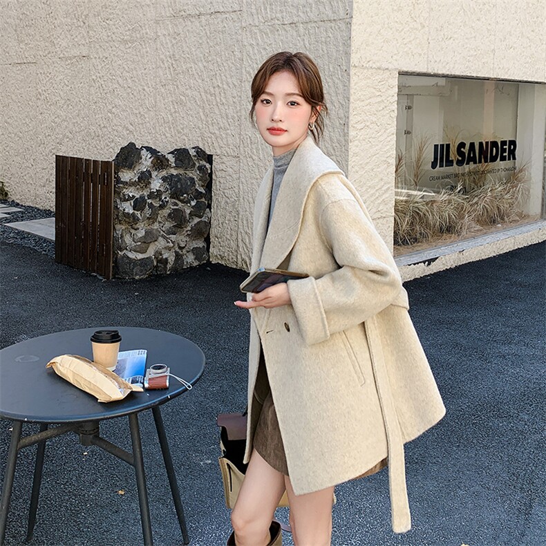 双面羊毛大衣女2025冬新款韩版轻奢高级感中长款气质收腰毛呢外套,女装毛呢外套,1C150