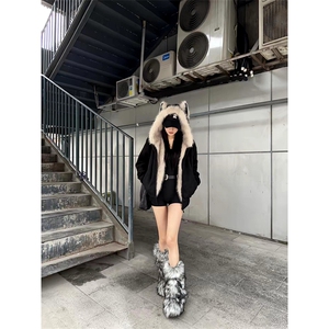 现货重磅硬挺boxy羽绒棉衣座山雕猫耳大毛毛领麂皮棉服冬外套图片
