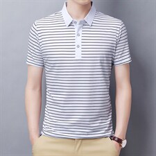 夏季新品休闲百搭宽松潮流翻领条纹上衣2023新款男士短袖运动服男，男装T恤，电商B212（原钱塘6029）