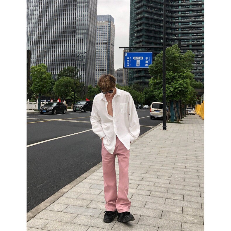 潮牌时尚冰莓粉宽松直筒水洗牛仔裤X1002-1-NZ2413-现货,男装牛仔裤,星座1002-1