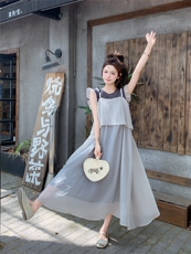 灰色绝美小众设计感巨好看裙子女2025夏季新款时尚独特吊带连衣裙，女装半身裙，2D080