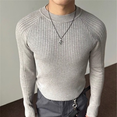 美式复古松弛感坑条圆领针织毛衣男弹力修身套头打底衫LS766-P47，男装T恤，星座1008