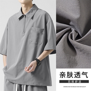 冰丝亲肤凉爽上衣夏季美式简约运动风装翻领短袖 TT320-特批37图片