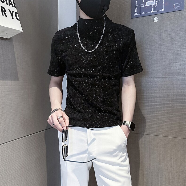 半高领T恤男短袖修身打底衫满天星烫钻社会小伙301C-DT75-P58,男装T恤,星座301C（原B323）