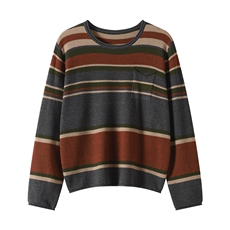 女士时尚简约针织衫撞色条纹长袖开衫，女装针织衫/毛衣，温伦斯特羊绒
