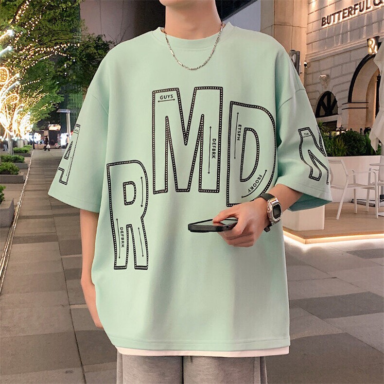 2025夏季新款港风外景大码菠萝格假两件T恤M-5XHT24400-特P25,男装T恤,电商A022
