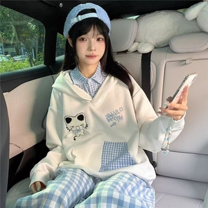 【云朵绒复合】薄款320g厚款400g 刺绣假两件连帽卫衣女图片