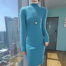 秋冬季新款舒适时尚百搭半高领貂绒裙，女装针织衫/毛衣，冬贝尔貂绒