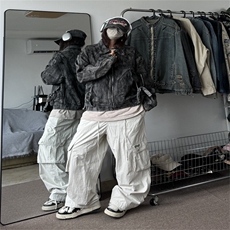 美式解构设计短款牛仔夹克外套男复古宽松休闲上衣春季JK1107-P95，男装夹克，星座1103-3