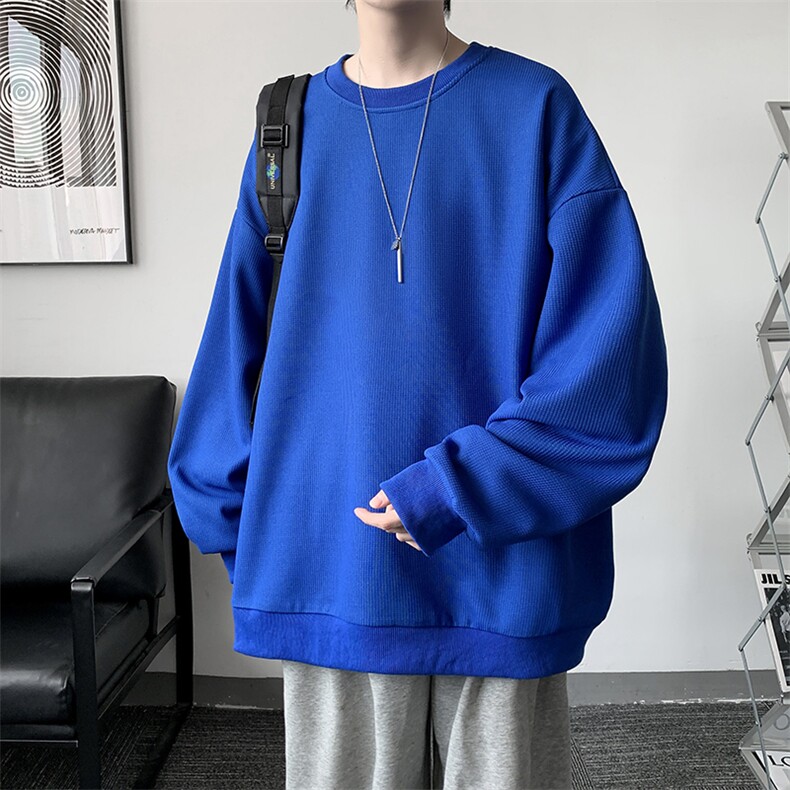 华夫格卫衣圆领卫衣男大码长袖t恤男外套HW76099-P30加绒款-P40,男装卫衣,电商A040