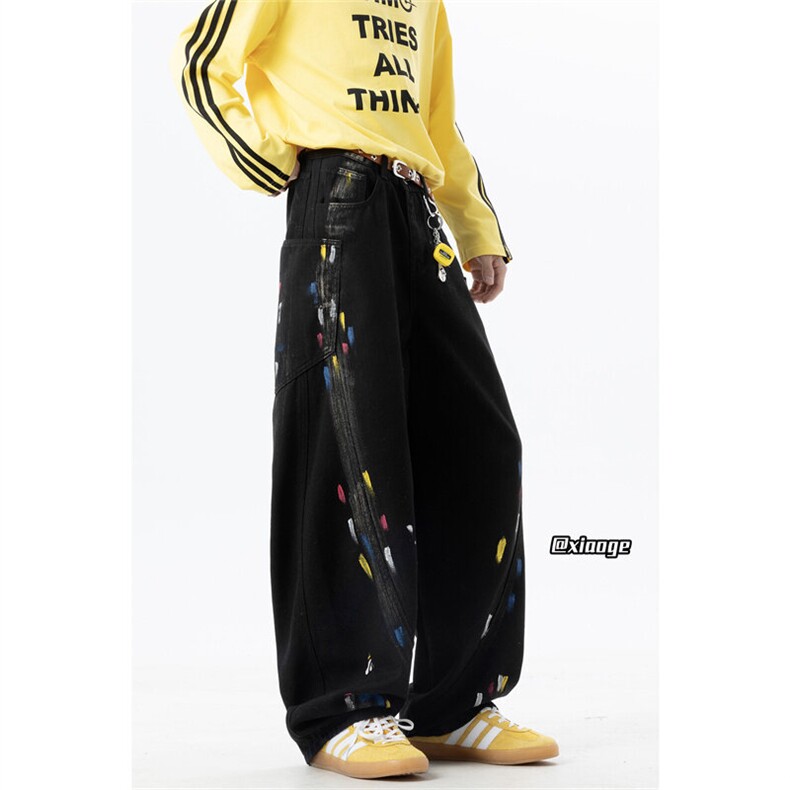 XZ616秋季泼墨水洗涂鸦口袋拼接破缝牛仔长裤TY1072P75控88，男装牛仔裤，星座512A（原616）