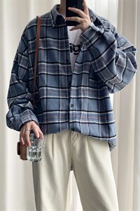 格子衬衫男韩版潮流秋季加厚毛呢衬衣港风痞帅潮牌外套DX128P65,男装衬衫,电商B413-1