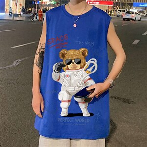 ！港风夏季无袖背心男汗衫男纯棉坎肩短袖T恤男B18-P20图片