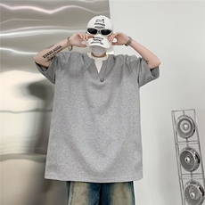 假两件拼接撞色宽松圆领短袖T恤男女夏季百搭潮流上衣~TX077-p38，男装T恤，星座601-2