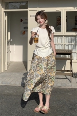轻熟风设计感t恤套装裙女夏新款小个子显瘦休闲碎花半身裙两件套，女装套装/套裙，浙宝208A