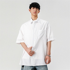 美式休闲2025夏季新原创宽松潮流条纹短袖衬衫男A406C5327特P45，男装衬衫，星座309（原A406）