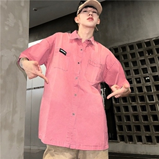 短袖衬衫男夏季新款美式复古高街衬衣小众设计感潮流上衣，男装衬衫，星座716-2