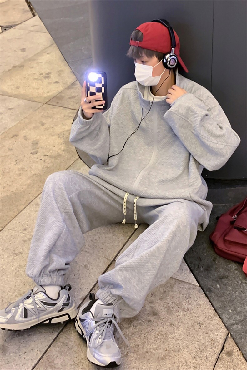 TZ61195/P100秋装现货简约运动套装男潮大码宽松卫衣休闲裤两件套,男装休闲套装,电商A141