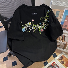 万针全刺绣工艺抖音得物高品质260克重磅纯棉双纱美式高街短袖T恤，男装T恤，电商A486-1