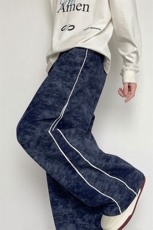 春秋男士美式扎染条纹拼接裤子潮流直筒高街阔腿休闲裤，男装休闲裤，电商B319