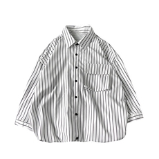 C2037/P35现货夏季条纹工装短袖衬衣男士宽松衬衫五分袖潮大码男，男装衬衫，电商A141