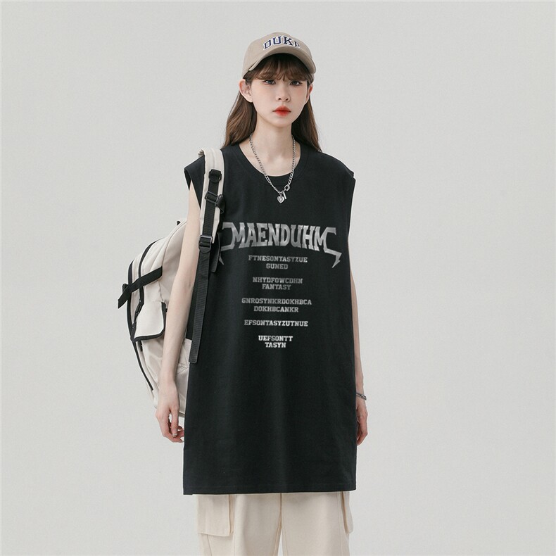 中性风23夏季时尚百搭宽松字母印花无袖纯棉短袖T恤DT508P30控48,男装T恤,A247A