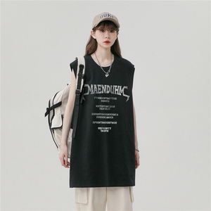 中性风23夏季时尚百搭宽松字母印花无袖纯棉短袖T恤DT508P30控48图片