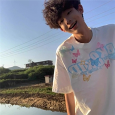 高级设计感短袖蝴蝶刺绣立体印花2025夏季新品T恤男女款减龄宽松，男装T恤，星座506A