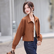 时尚翻领衬衫式薄款外套女2025秋季新款宽松百搭减龄花边拼接上衣，女装衬衫，丽影随形