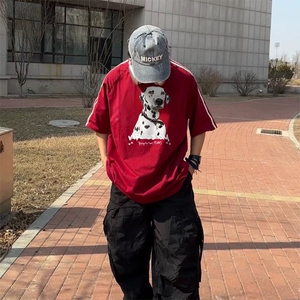 抖音得物高品质二开240克宽松纯棉美式潮牌三条杠织带短袖T恤图片